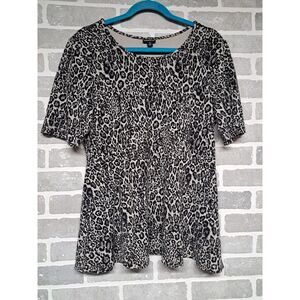 Torrid Womens Animal‎ Print Black Gray Pullover Fit & Flare Blouse Size 2